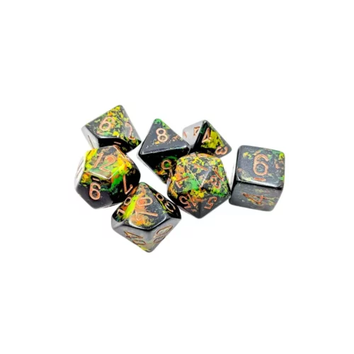 Chessex – 7 Dice Polyhedral Set Brush Deep Forest with Gold