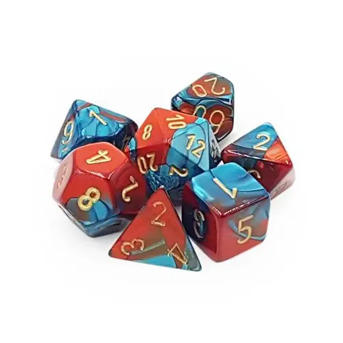 Chessex – 7 Dice Polyhedral Set Red Teal with Gold
